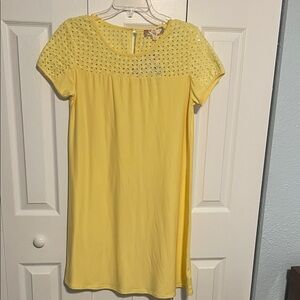 Pink Rose Yellow Eyelet Mini Dress